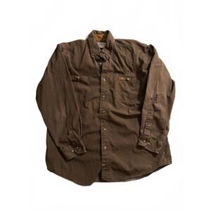 Vintage Carhartt Men's Long Sleeve Brown Button-Up work shirt Size Large
